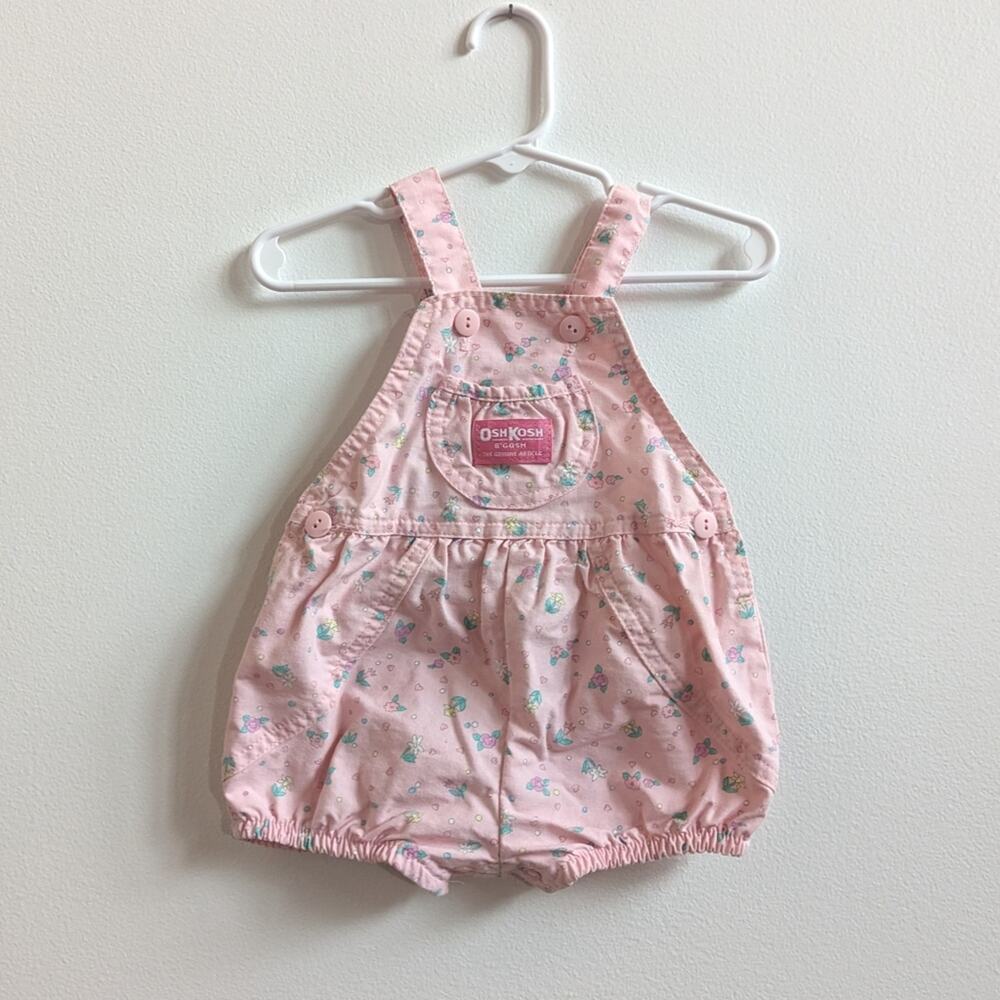 Vtg 90s Oshkosh Bgosh Bubble Shortalls Pink Floral Dainty